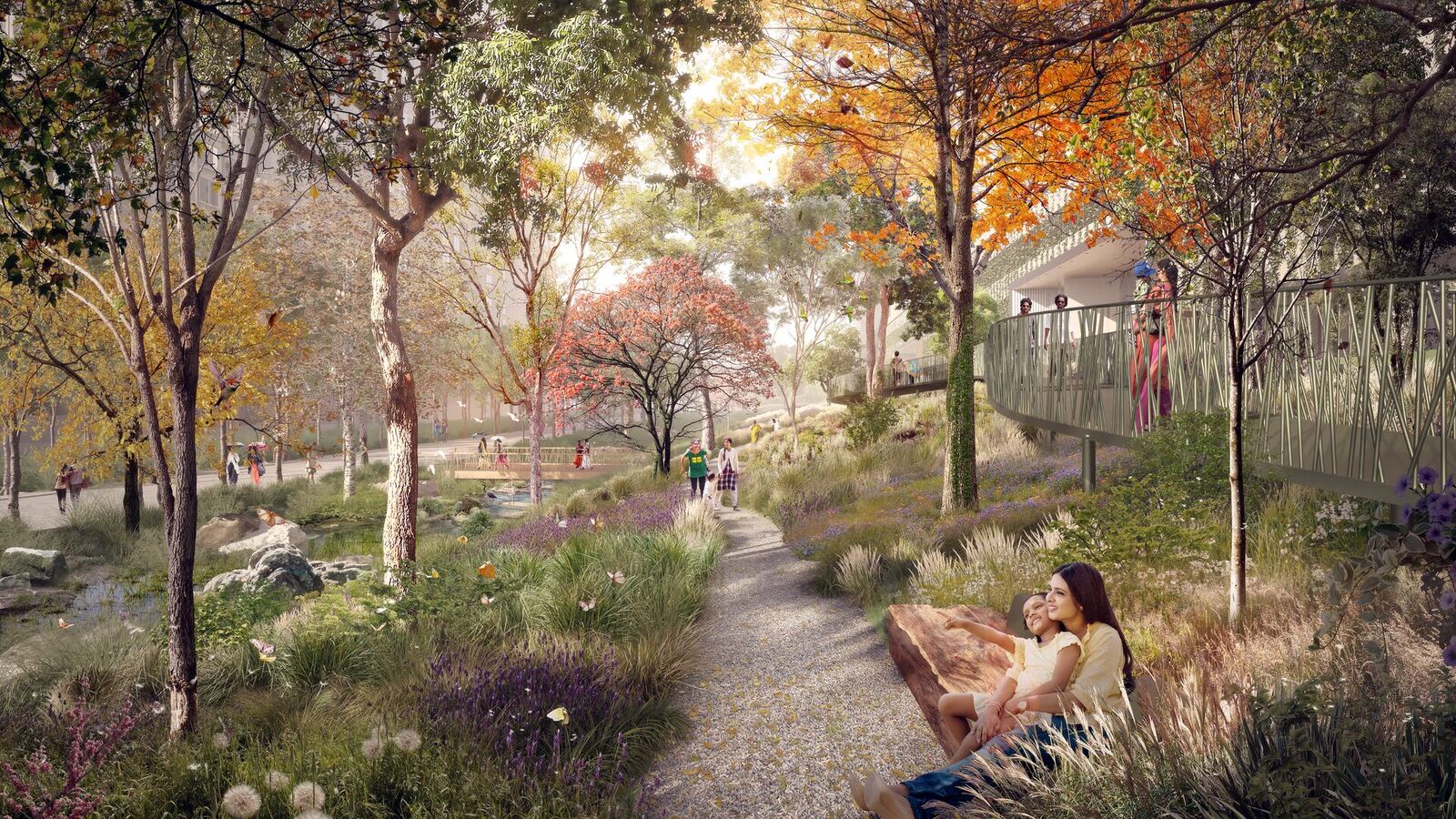 Nikoo Homes 9 boulevard walkway with themed landscaping