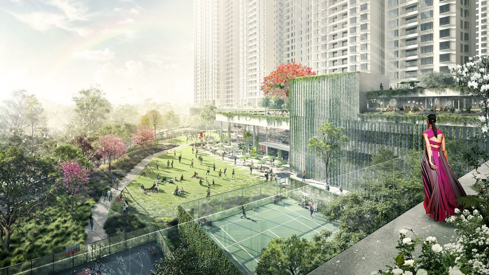 Nikoo Homes 9 central park with tennis court and open lawns